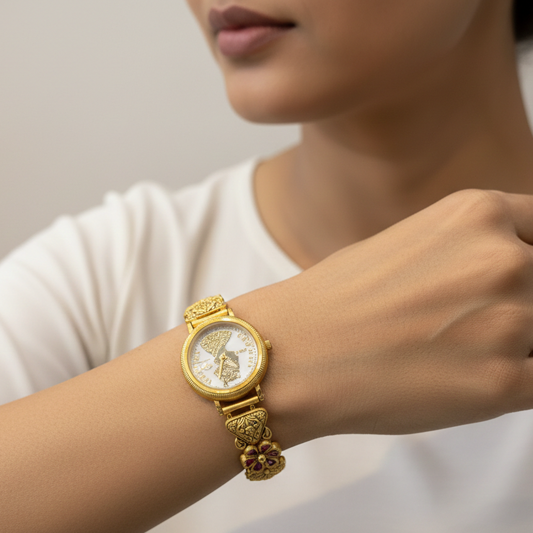 Rose Gold Finish Oval Link Bracelet with Black Stone Detailing