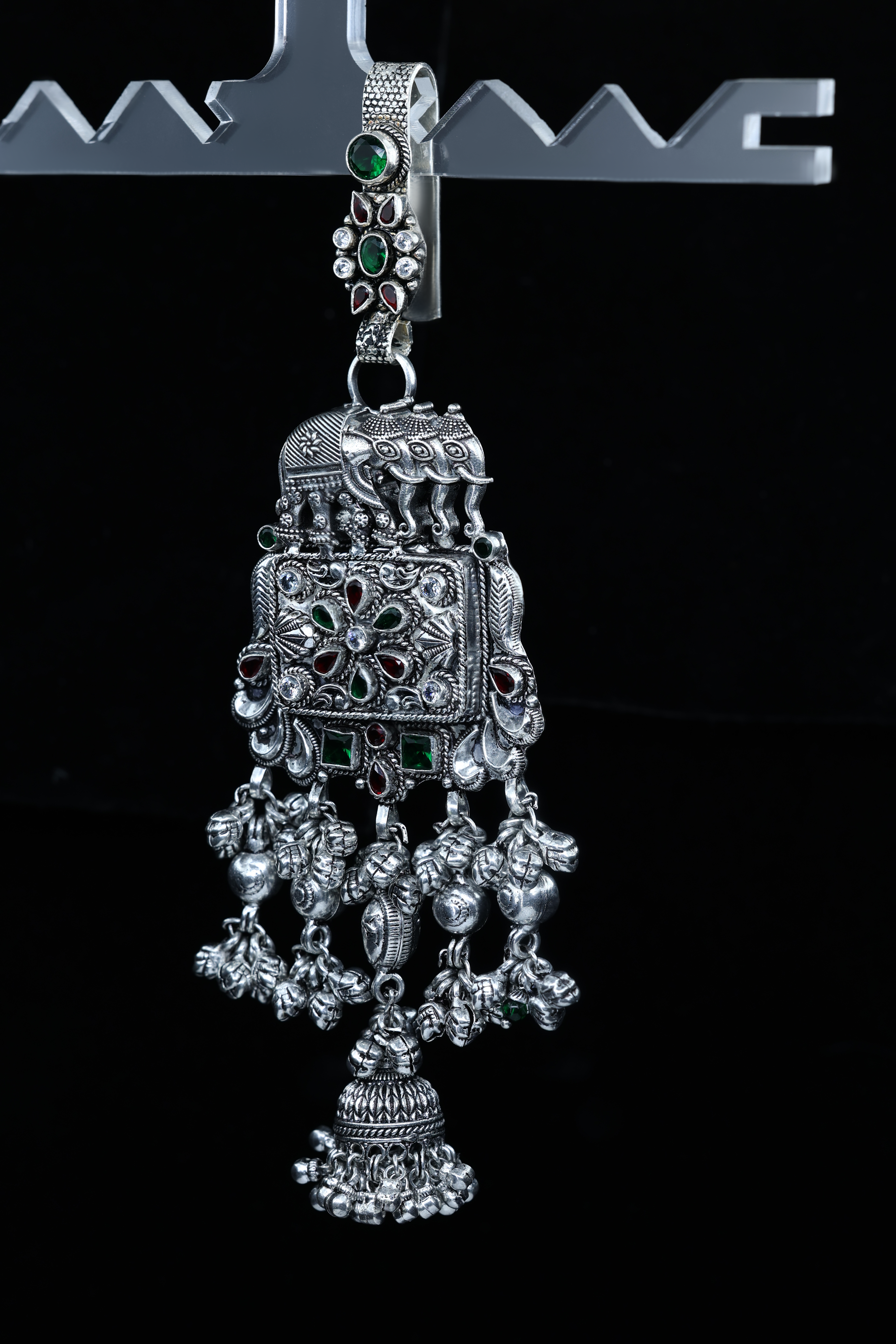 Traditional Antique Silver Elephant Juda with Stone Work