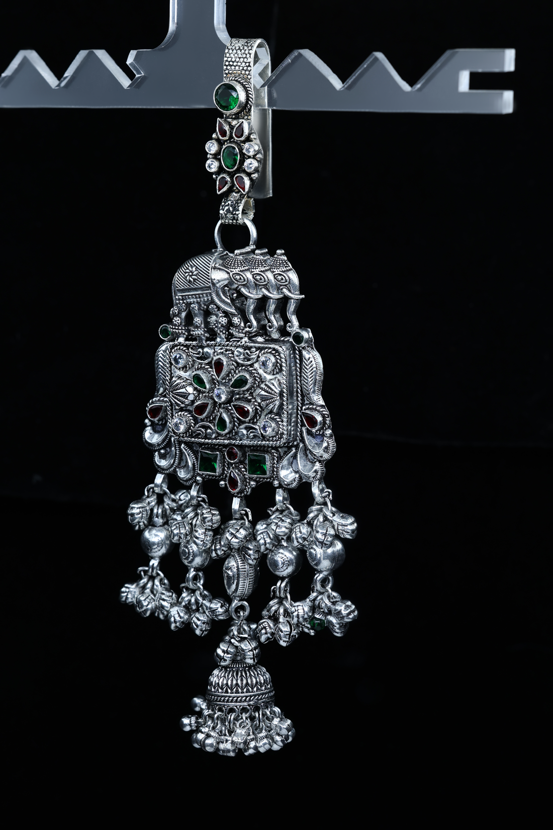 Traditional Antique Silver Elephant Juda with Stone Work