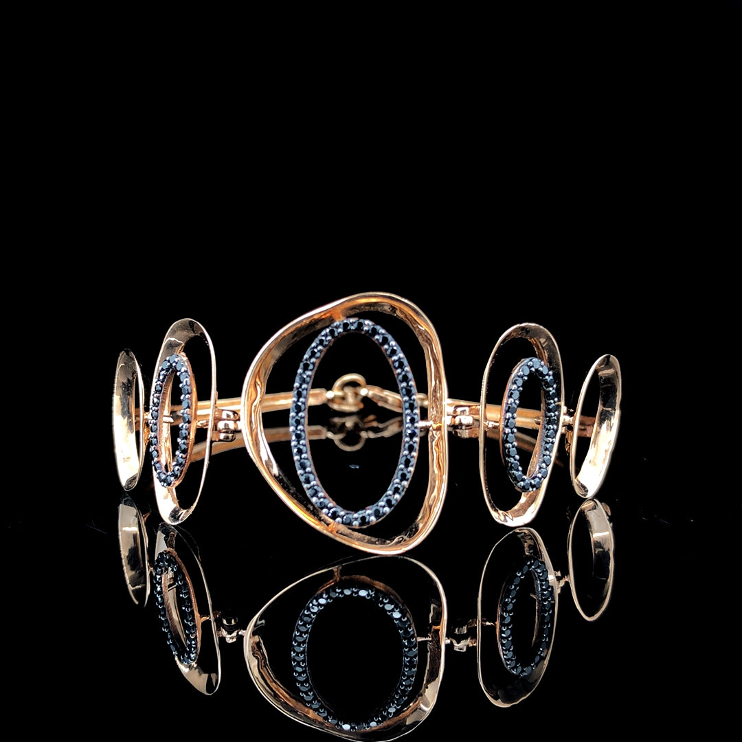 Rose Gold Finish Oval Link Bracelet with Black Stone Detailing