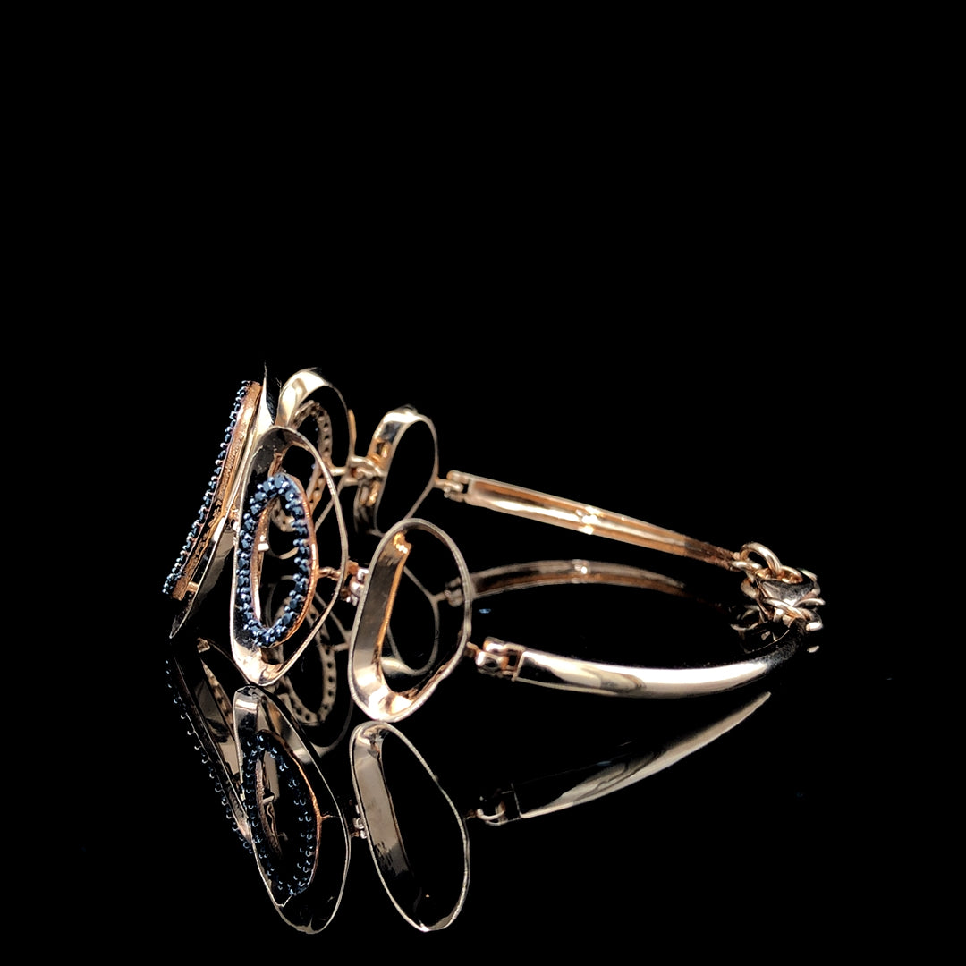 Rose Gold Finish Oval Link Bracelet with Black Stone Detailing