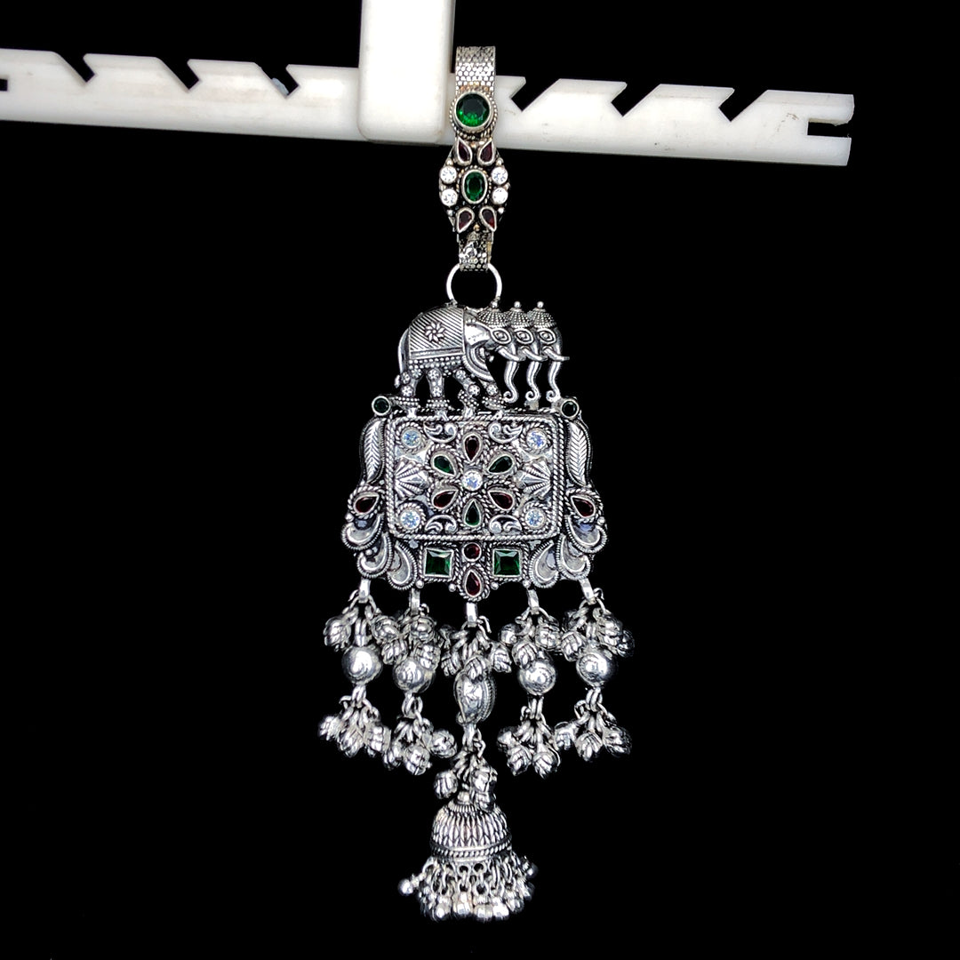 Traditional Antique Silver Elephant Juda with Stone Work