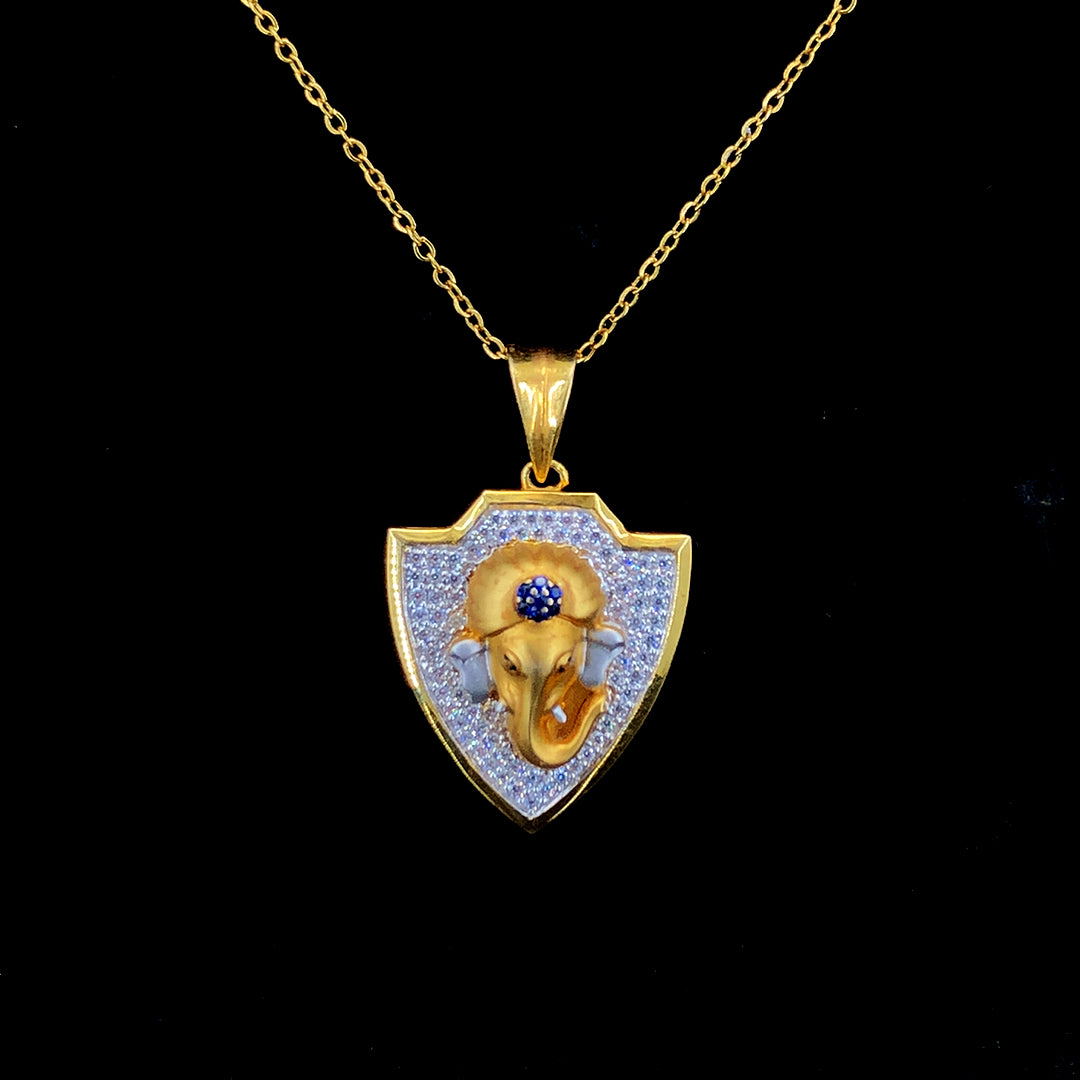 Gold Finish Ganesha Pendant Necklace with Stone Work