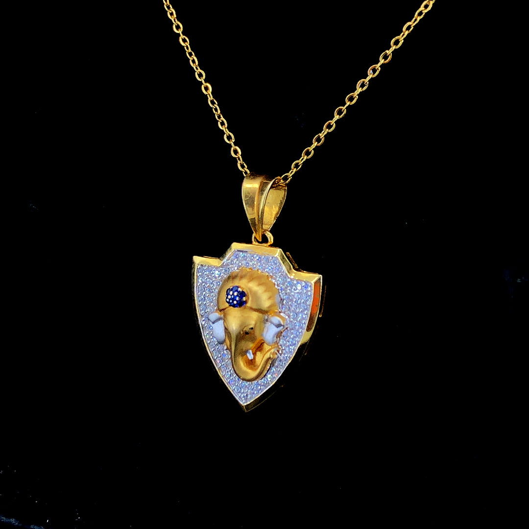 Gold Finish Ganesha Pendant Necklace with Stone Work