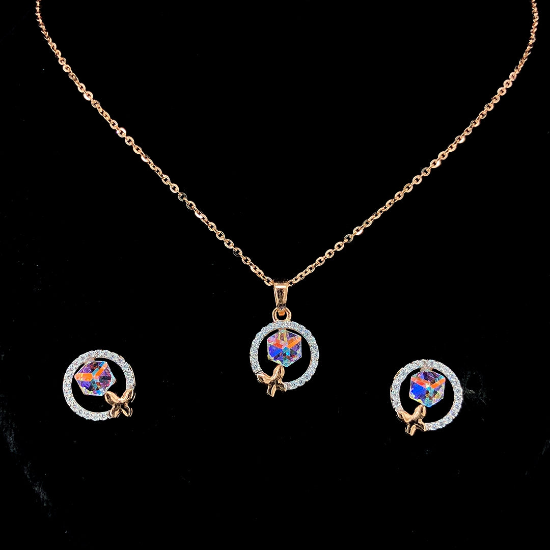 Elegant Gold Pendant Set with Earrings – Modern Stone Design
