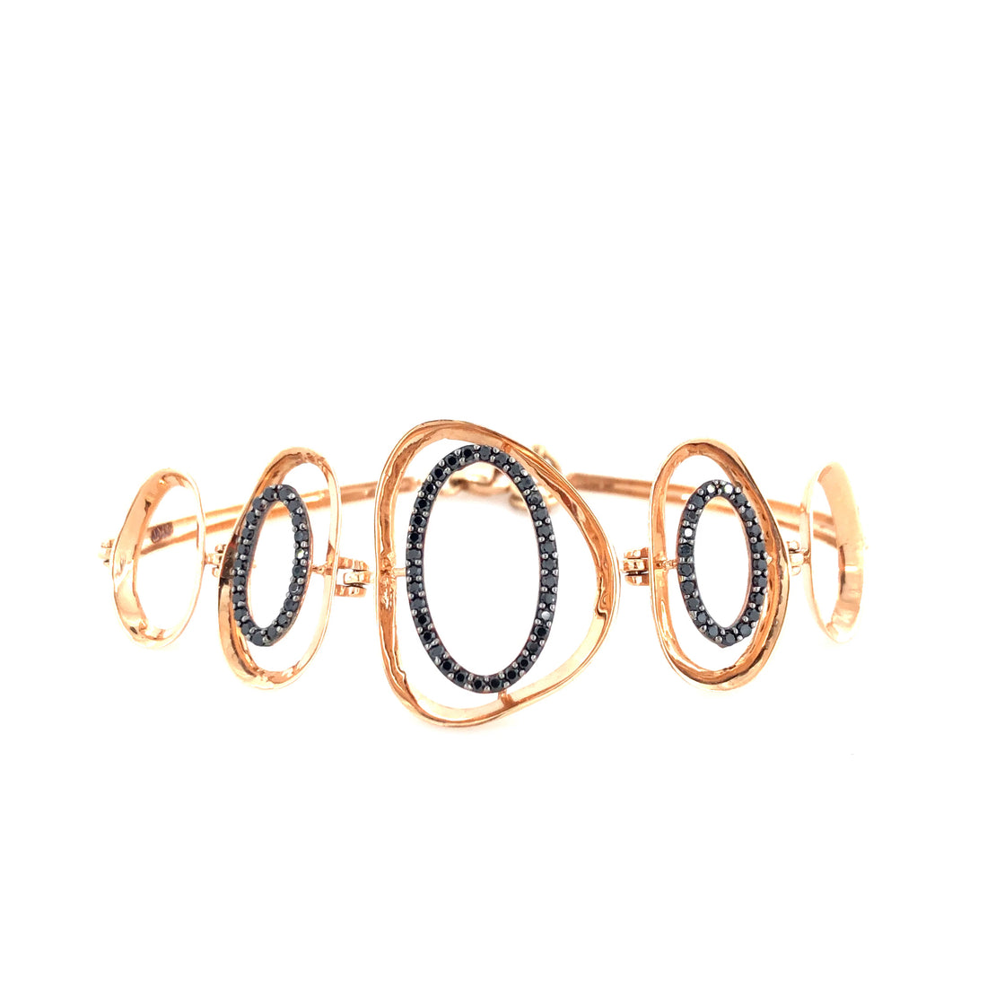Rose Gold Finish Oval Link Bracelet with Black Stone Detailing