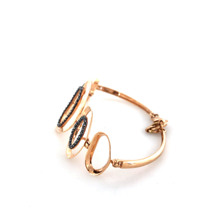 Rose Gold Finish Oval Link Bracelet with Black Stone Detailing