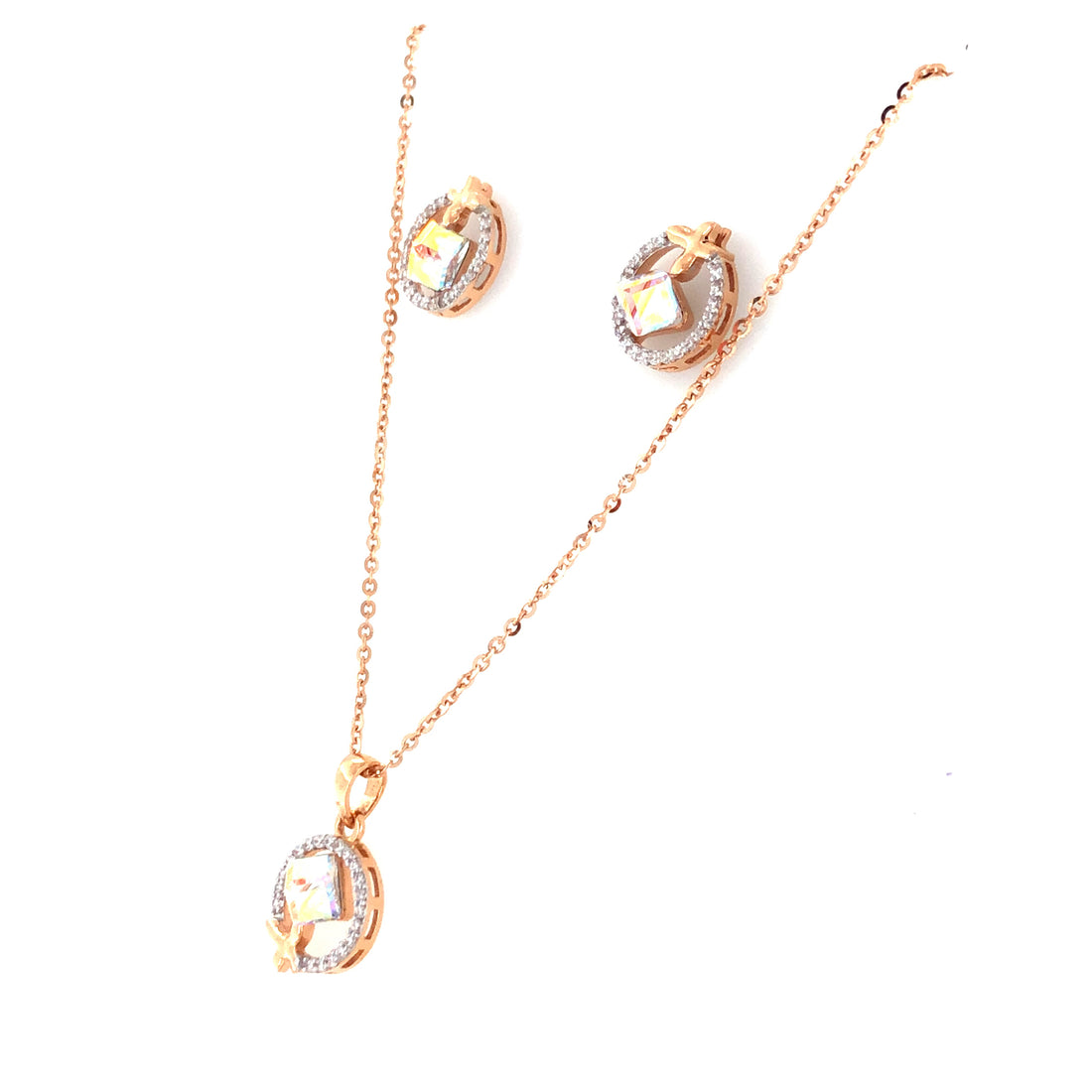 Rose Gold Finish Crystal Pendant Necklace Set