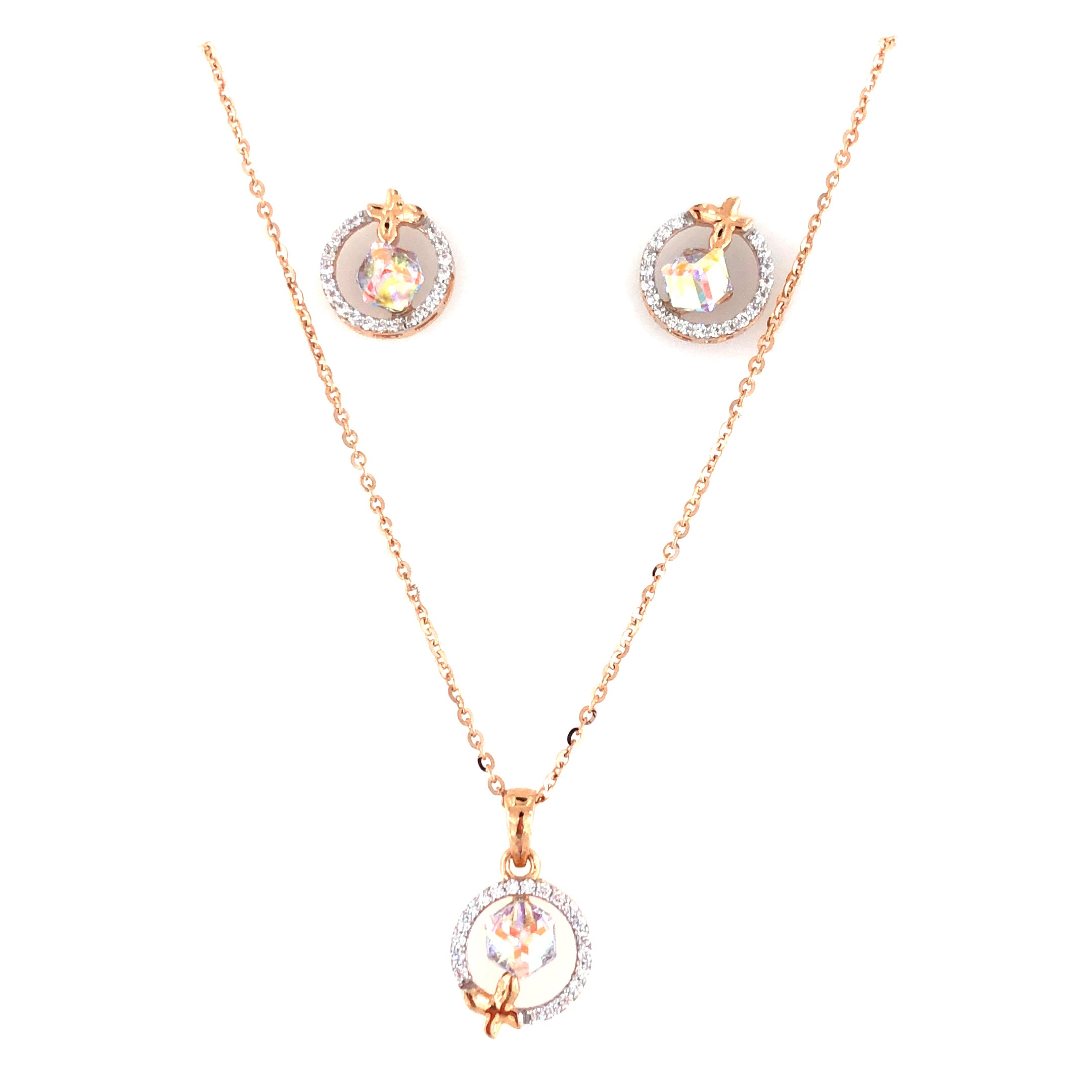 Rose Gold Finish Crystal Pendant Necklace Set
