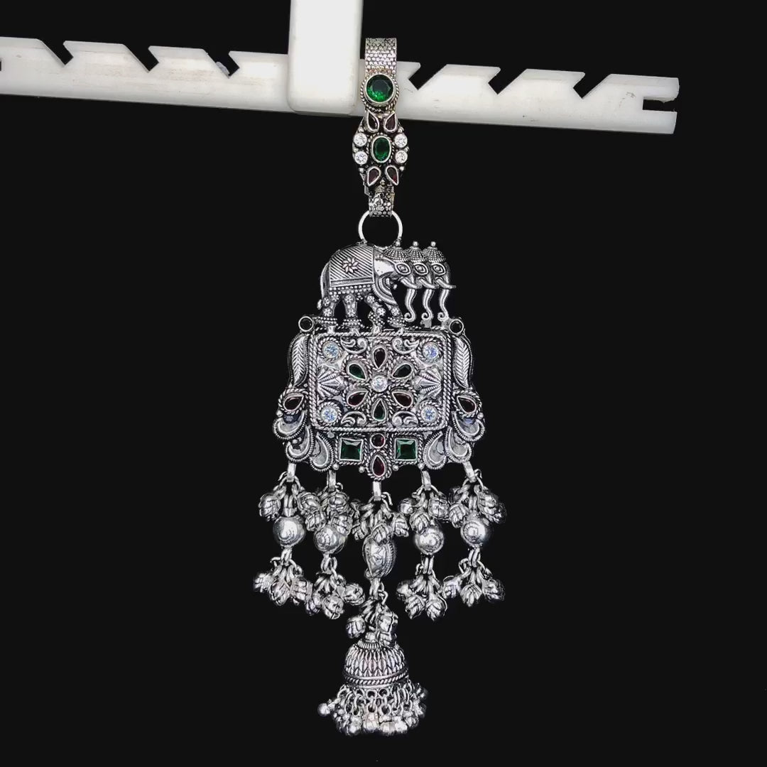 Traditional Antique Silver Elephant Juda with Stone Work