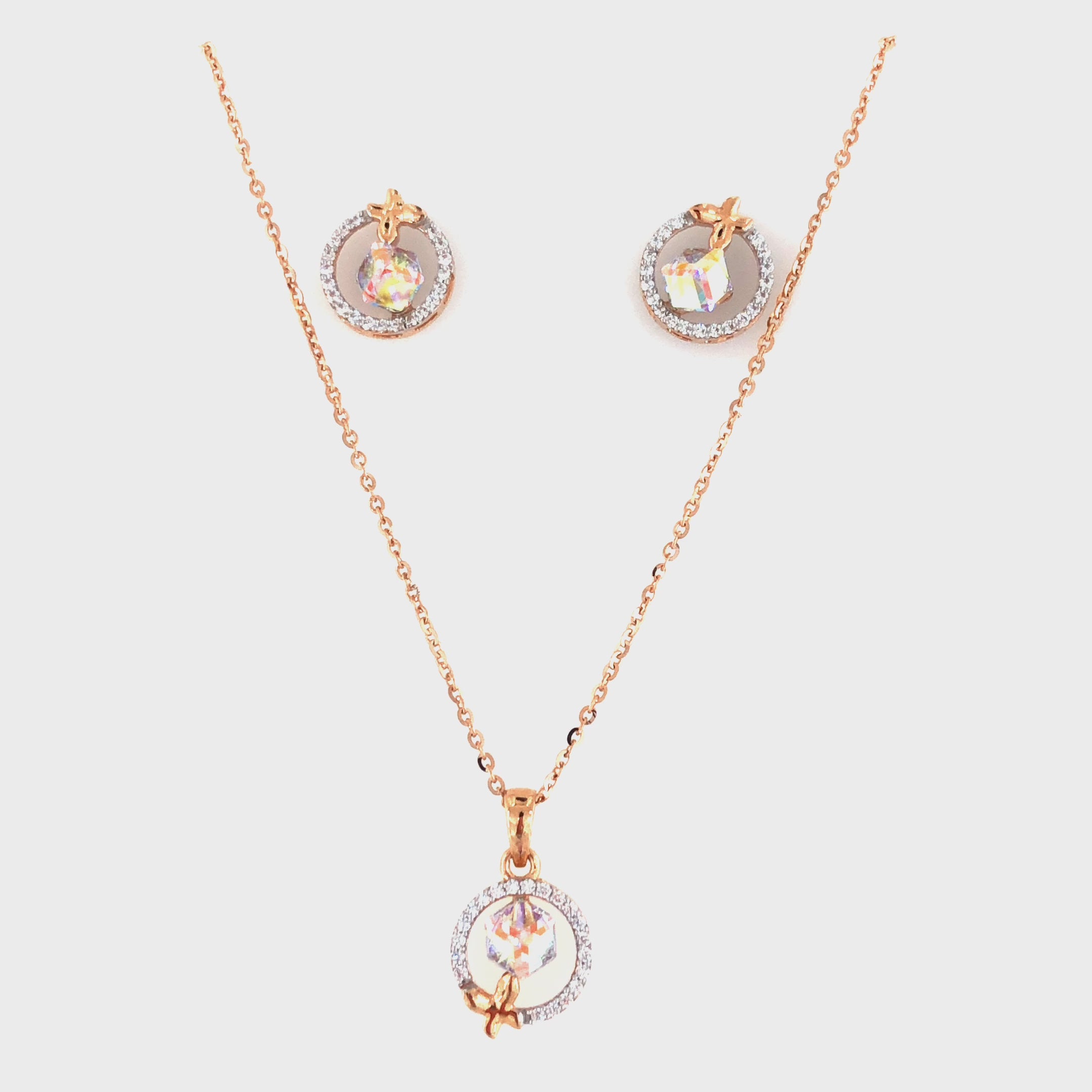 Rose Gold Finish Crystal Pendant Necklace Set