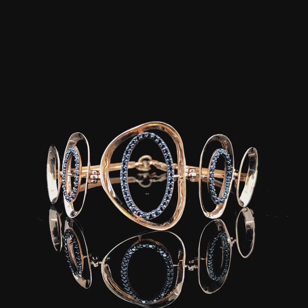 Rose Gold Finish Oval Link Bracelet with Black Stone Detailing